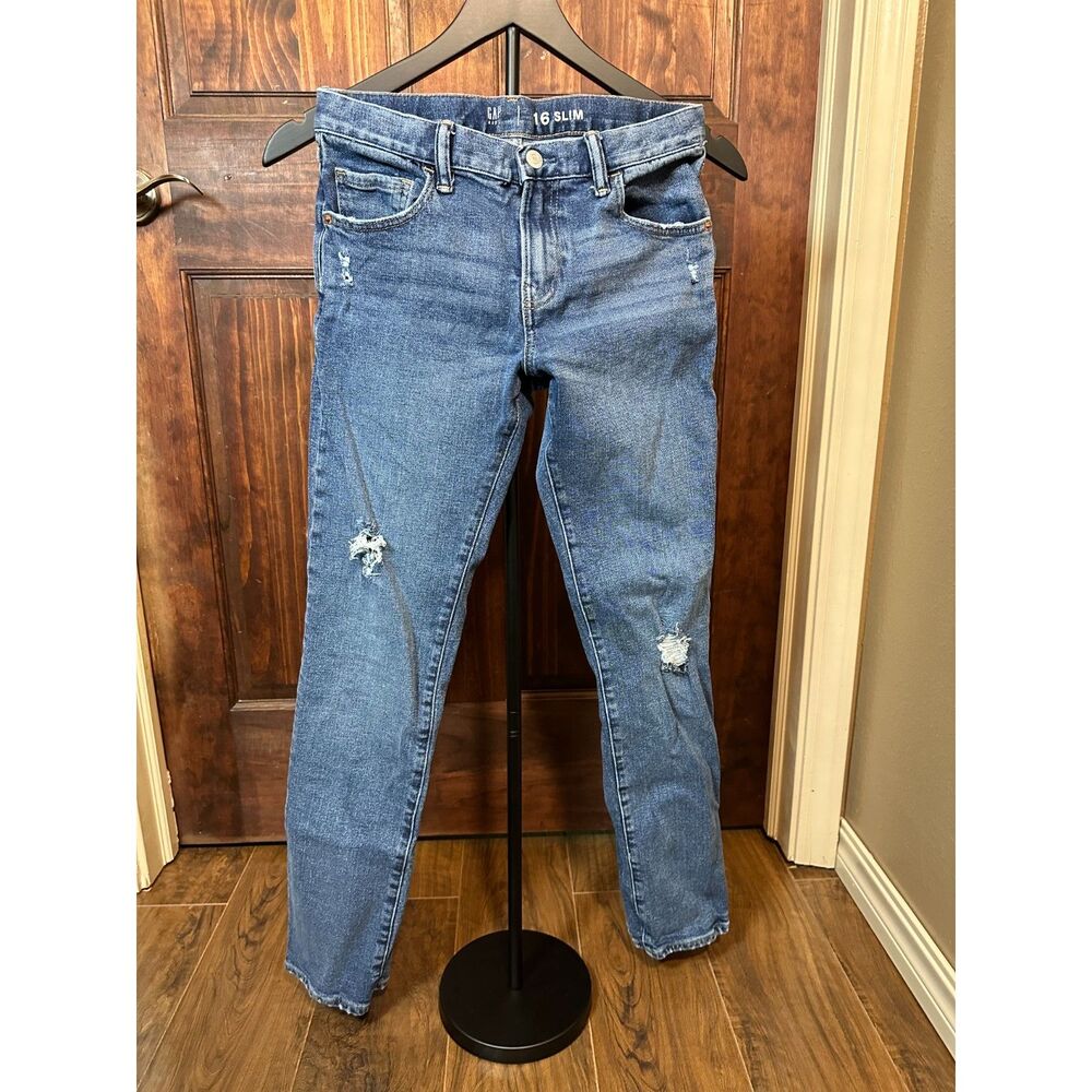 Gap Boys Slim Jeans Size 16 Blue Distressed Denim